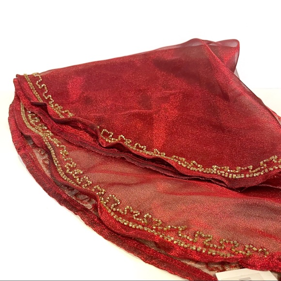 Bombay Beaded Mesh Red Gold Decorative Tie Up Sachet Bag Gift Wrap Tassels Nice - Picture 6 of 6